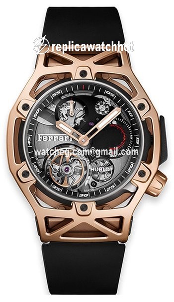 Hublot Techframe Ferrari Tourbillon Chronograph Mens watch Unisex Manual winding Rose gold 408.OI.0123.RX