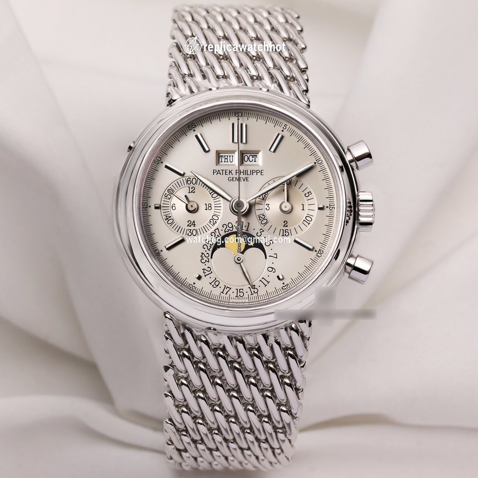 Patek Philippe Perpetual Calendar Chronograph Mens watch Unisex Manual winding White gold 3970