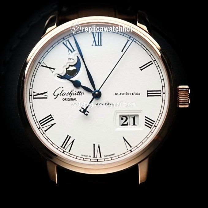 Glashtte Original Senator Panorama Date Moon Phase Mens watch Unisex Automatic Rose gold 100-04-32-15-04