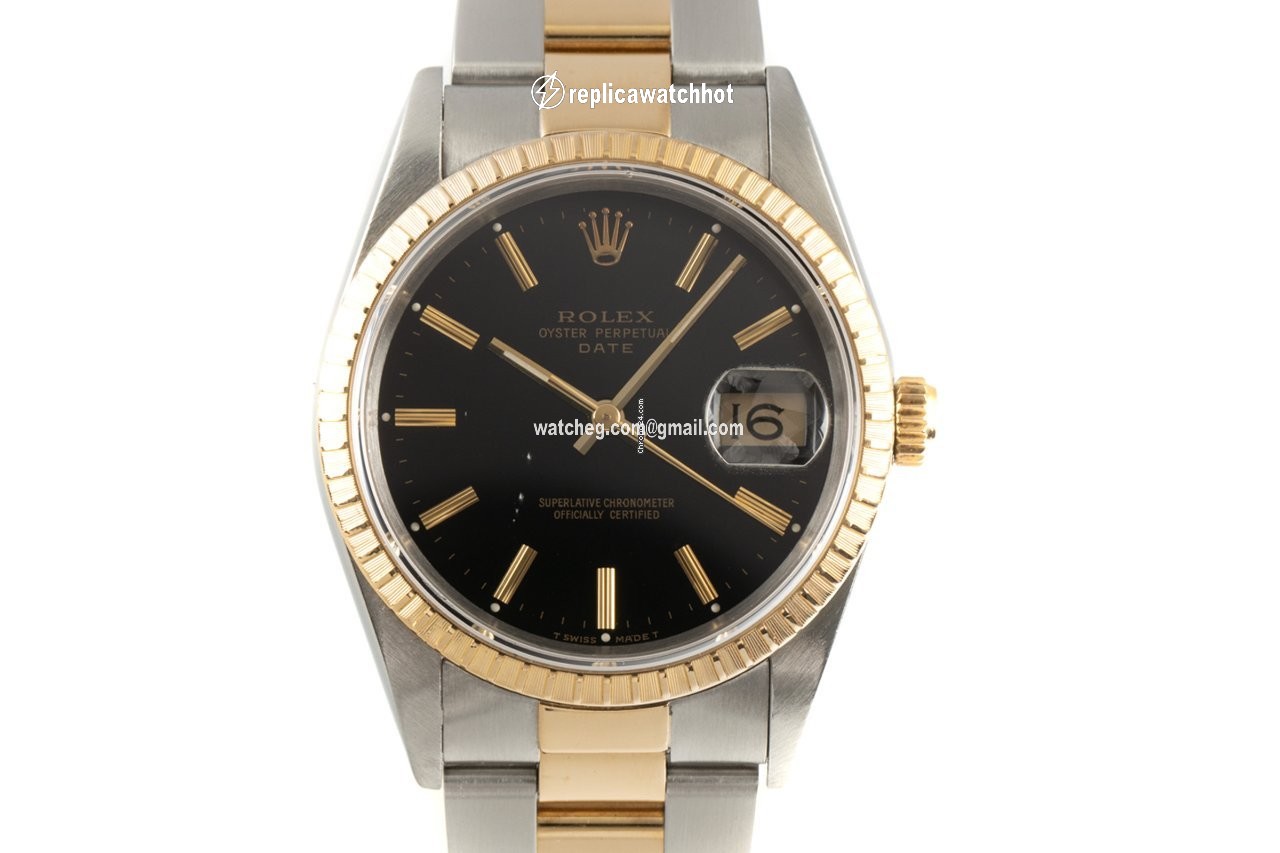 Rolex Oyster Perpetual Date Mens watch Unisex Gold Steel Automatic 15223