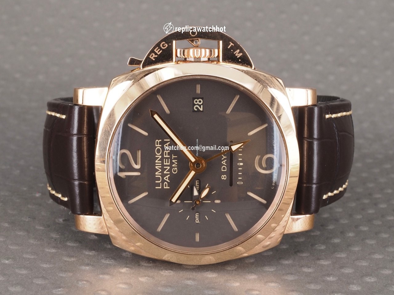 Panerai Luminor 1950 8 Days GMT Mens watch Unisex Manual winding Rose gold PAM 00576