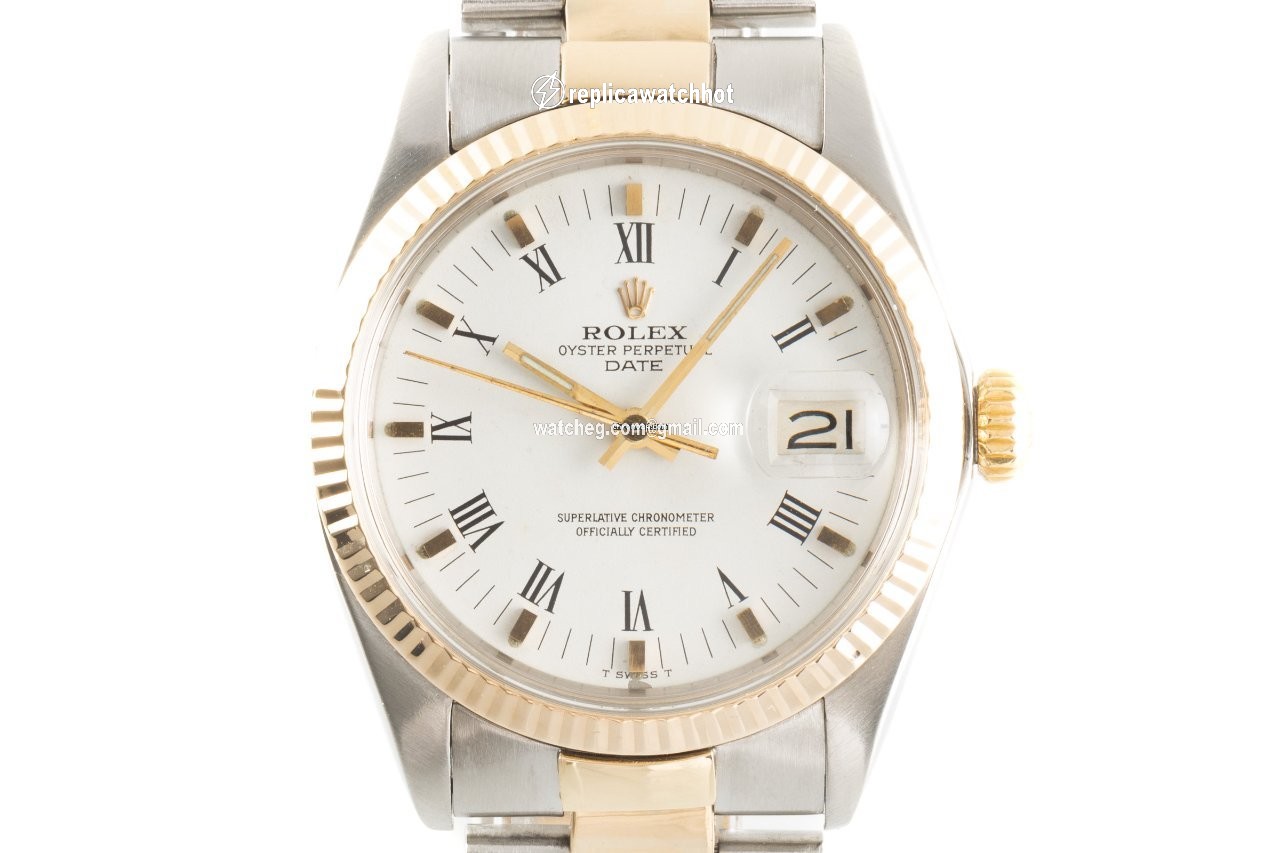Rolex Oyster Perpetual Date Mens watch Unisex Gold Steel Automatic 1500