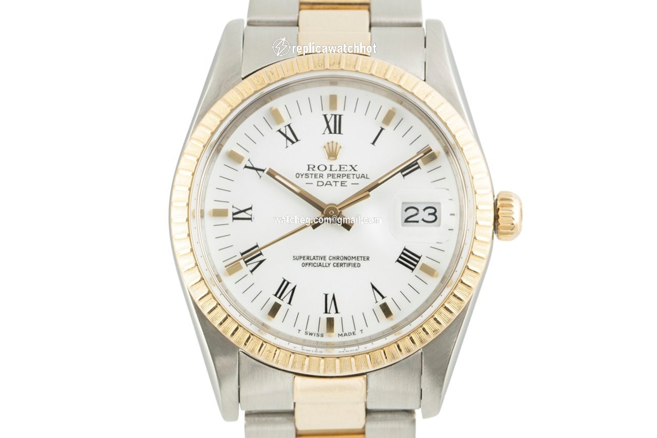 Rolex Oyster Perpetual Date Mens watch Unisex Gold Steel Automatic 15053
