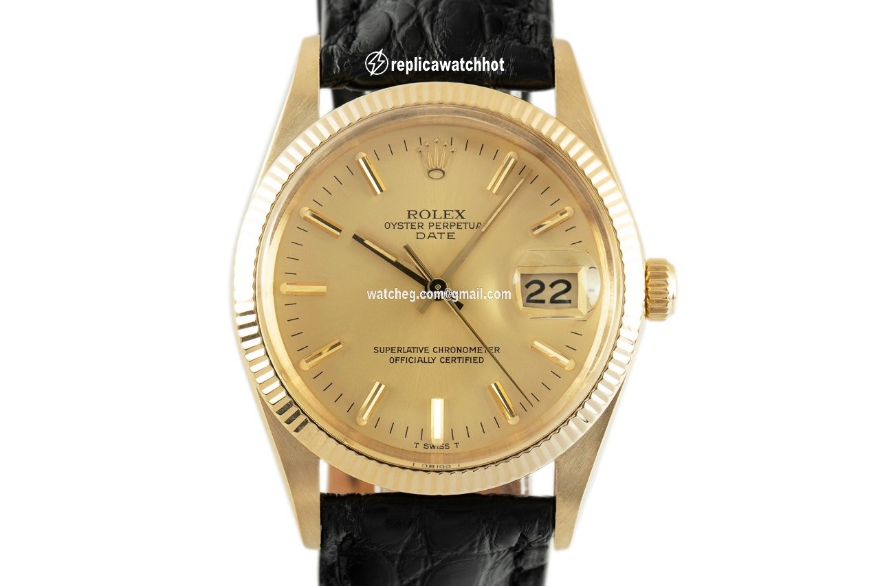 Rolex Oyster Perpetual Date Mens watch Unisex Yellow gold Automatic 15038