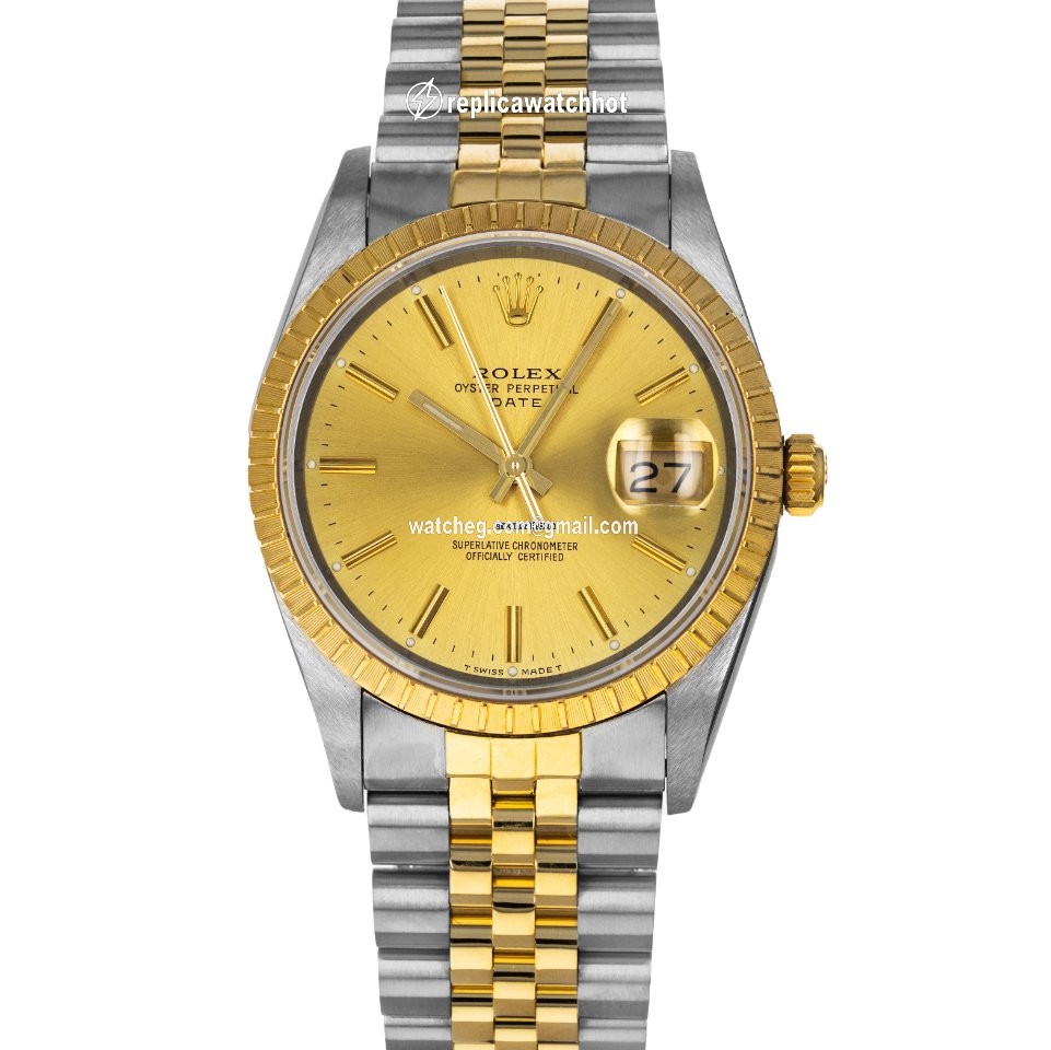 Rolex Oyster Perpetual Date Mens watch Unisex Gold Steel Automatic 15233
