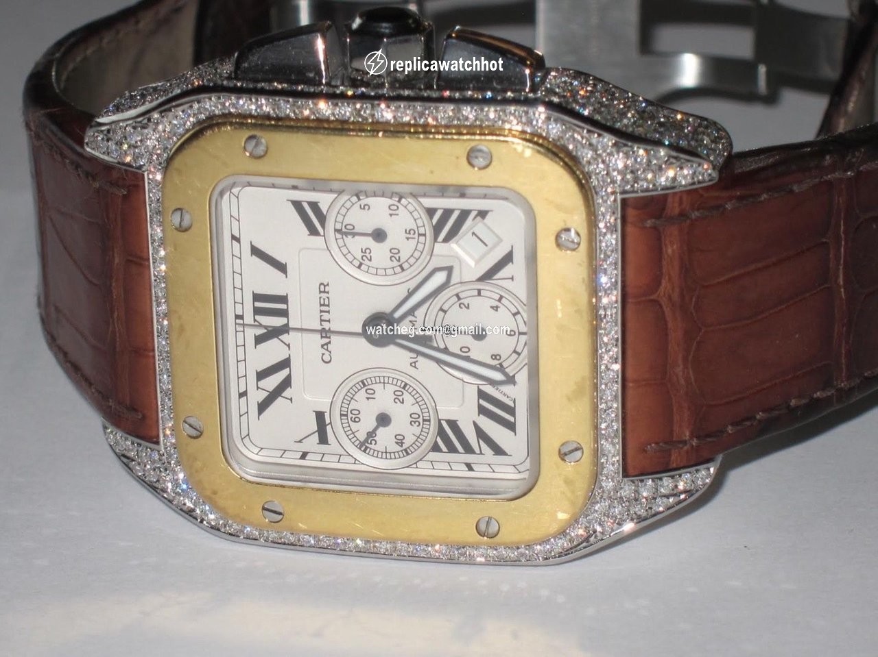 Cartier Santos 100 Mens watch Unisex Automatic Gold Steel W20091X7