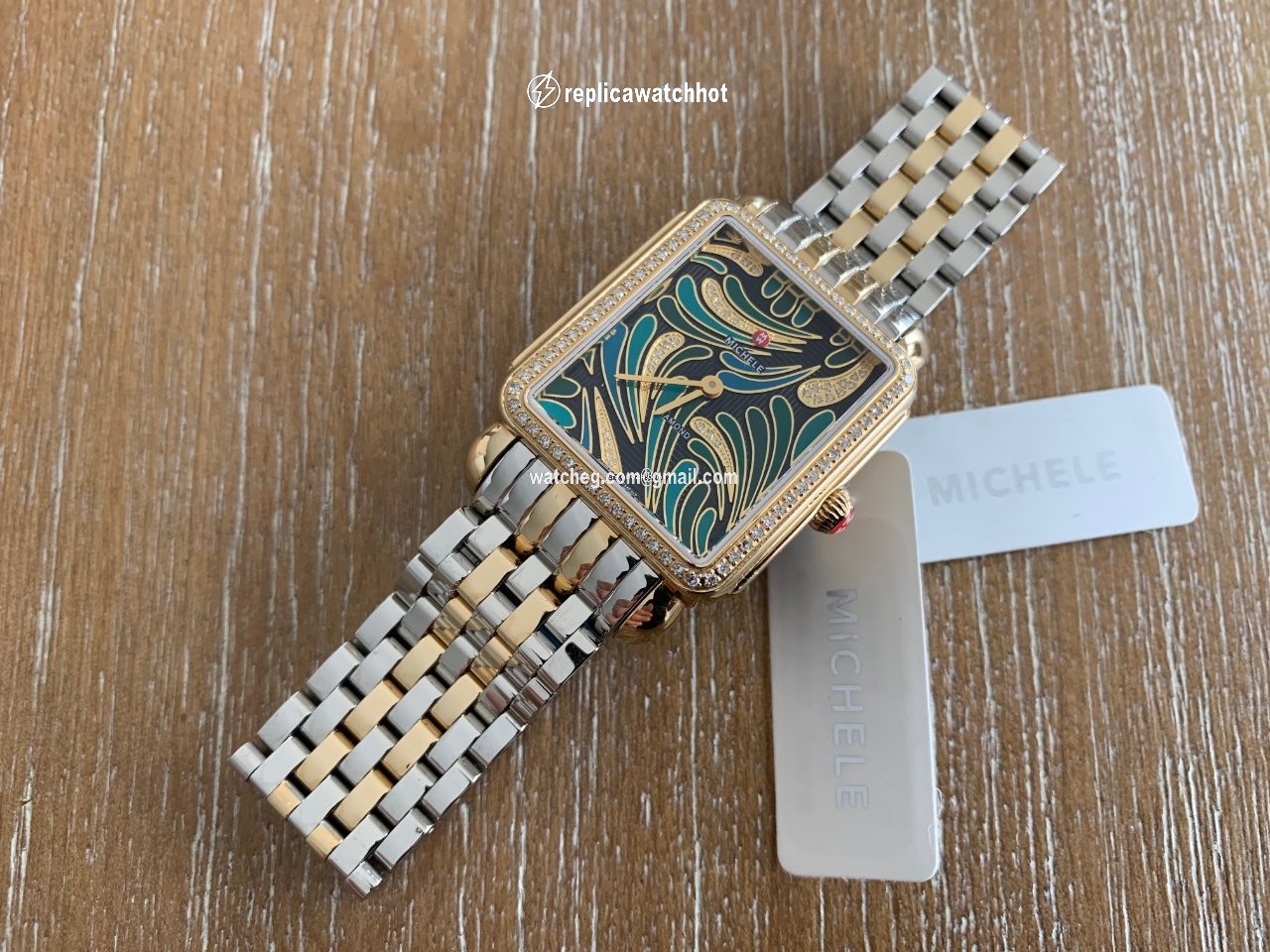 Michele Deco Womens watch Quartz Yellow gold Michele Deco II Bijoux Diamond Gold, Green Dial MW06X01B0083 2