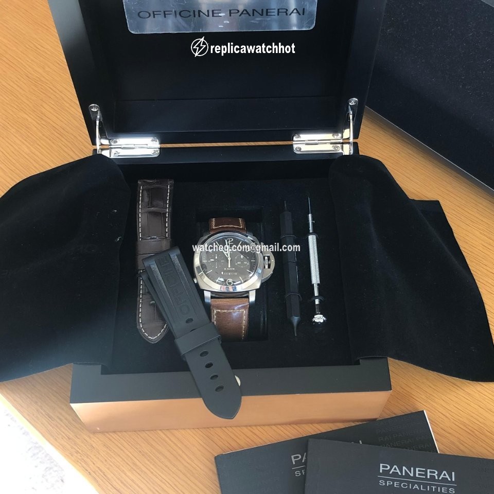 Panerai Luminor 1950 8 Days Chrono Monopulsante GMT Mens watch Unisex Manual winding Titanium PAM 00311 2