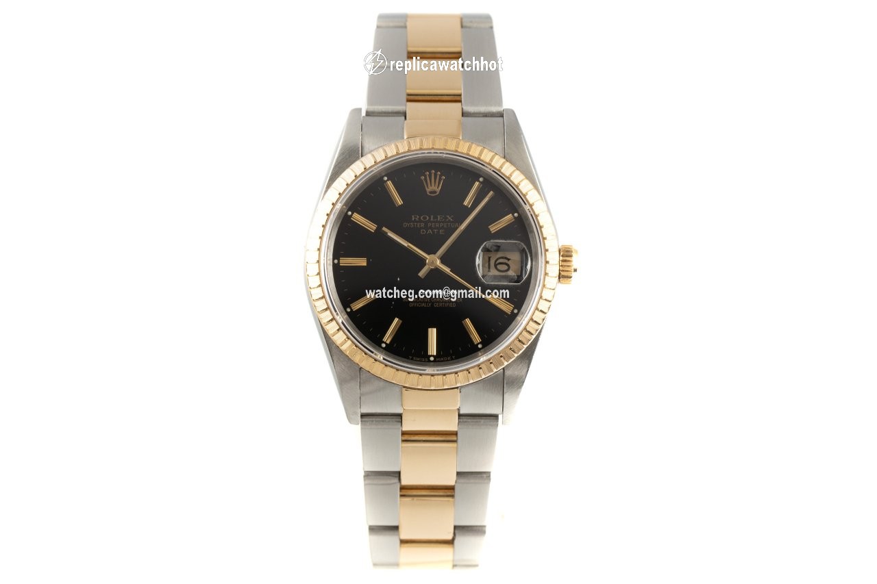Rolex Oyster Perpetual Date Mens watch Unisex Gold Steel Automatic 15223 2