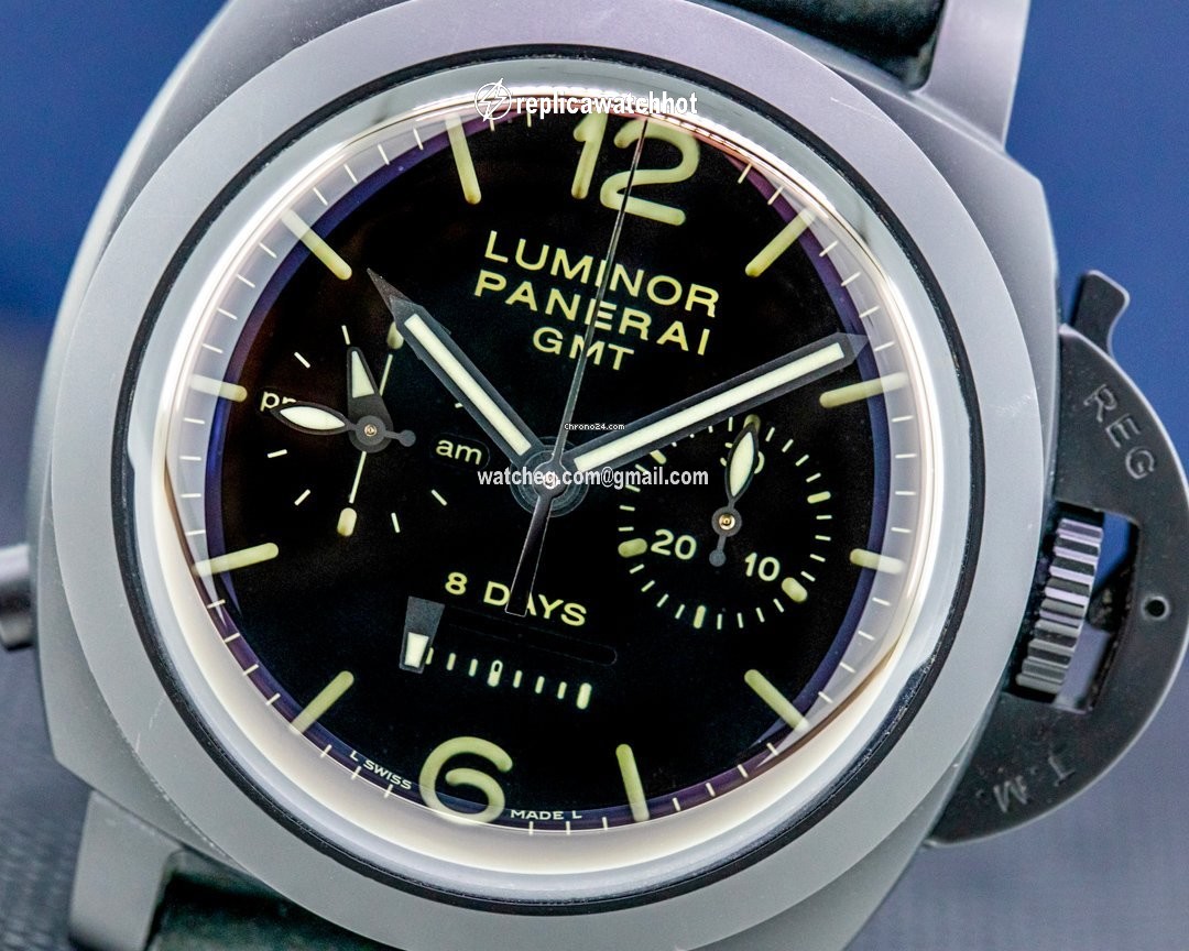 Panerai Luminor 1950 8 Days Chrono Monopulsante GMT Mens watch Unisex Manual winding Ceramic PAM00317 2