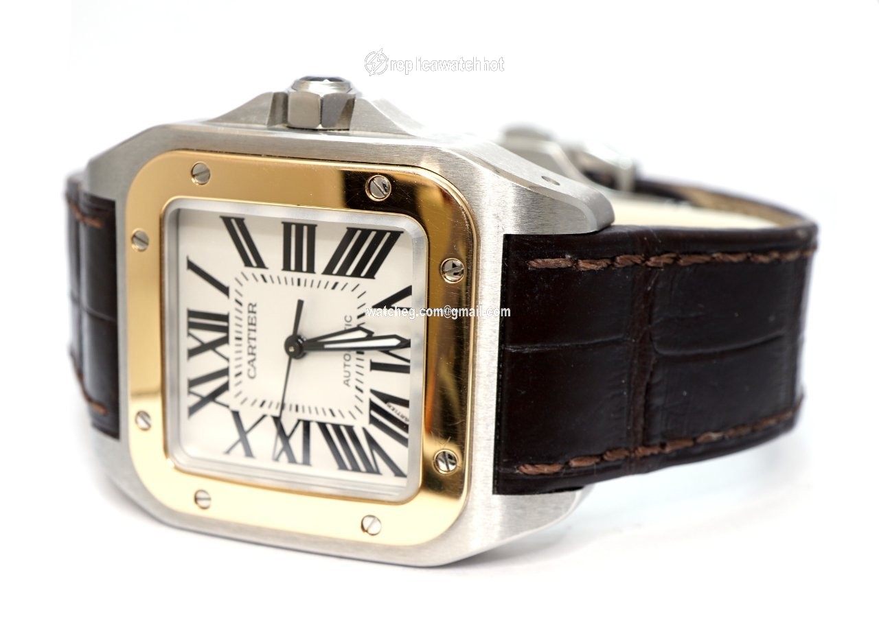 Cartier Santos 100 Mens watch Unisex Automatic Gold Steel W20107X7 2