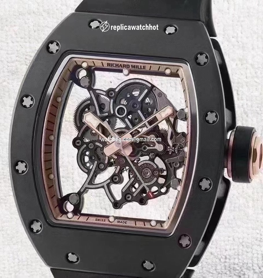 Richard Mille RM 055 Mens watch Unisex Manual winding Ceramic Richard Mille RM055 Bubba Watson Black Ceramic Asia Edition Skeleton Dial Watch 2