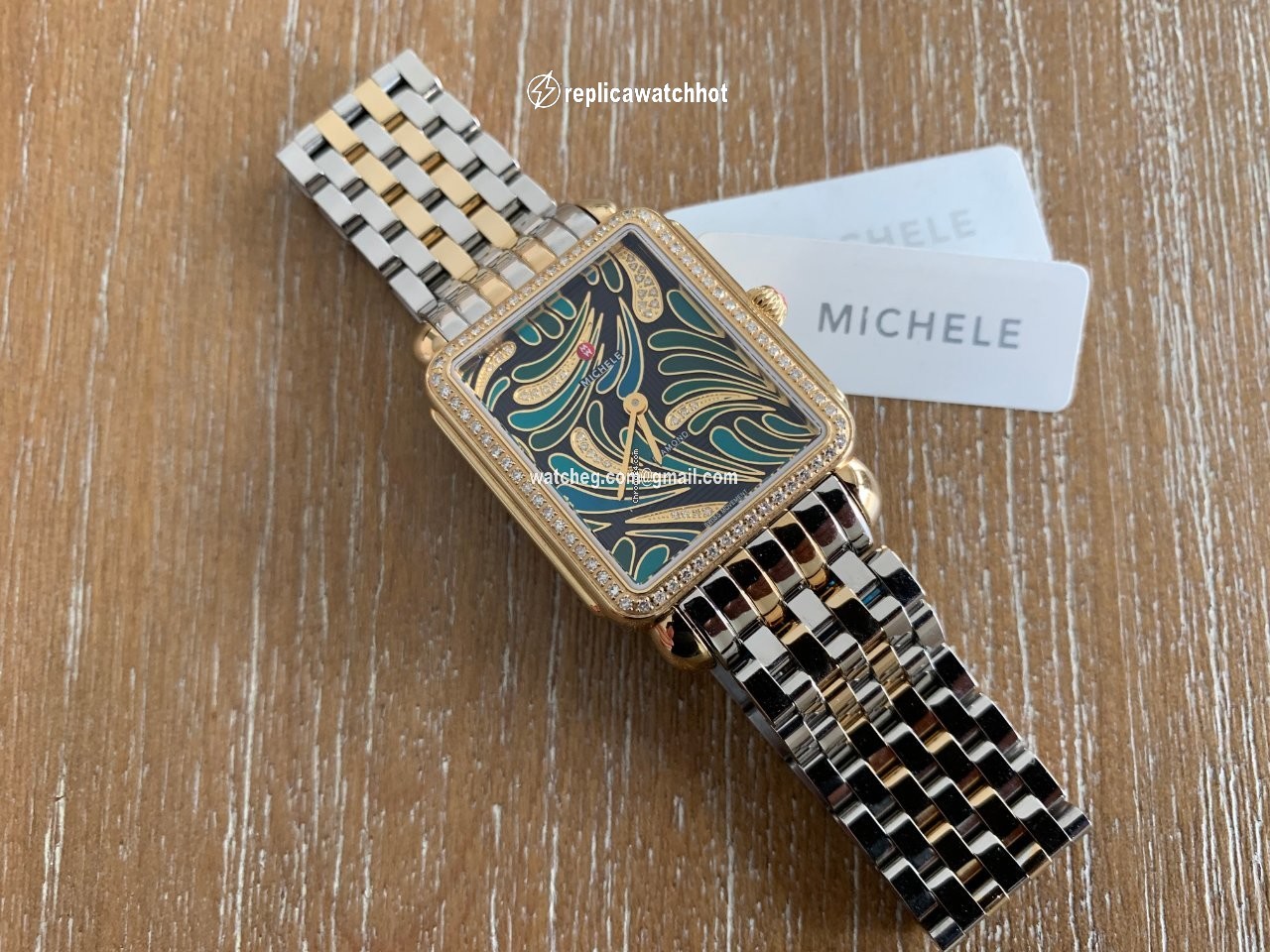Michele Deco Womens watch Quartz Yellow gold Michele Deco II Bijoux Diamond Gold, Green Dial MW06X01B0083 2