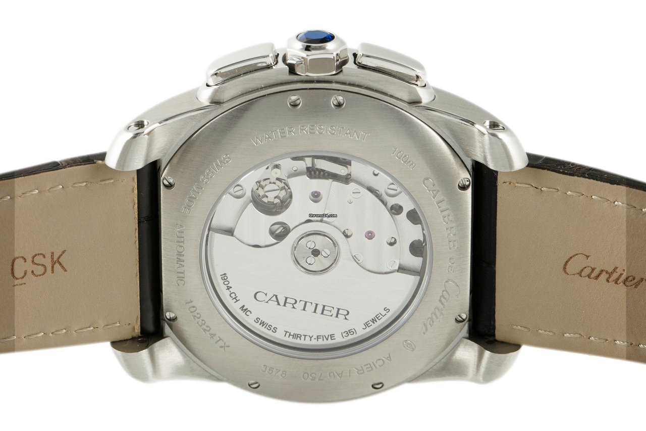 Cartier Calibre de Cartier Chronograph Mens watch Unisex Automatic Gold Steel W7100043 5