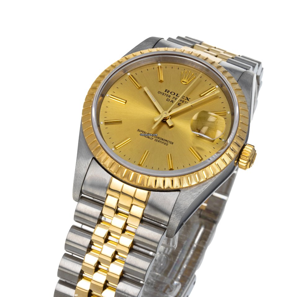 Rolex Oyster Perpetual Date Mens watch Unisex Gold Steel Automatic 15233 5