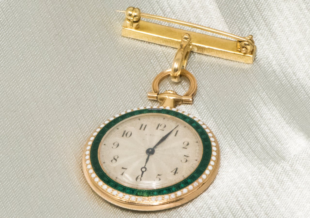 Cartier Mens watch Unisex Manual winding Yellow gold CARTIER 1910 Rare Enamel Diamond 18kt Gold Pocket Watch 5