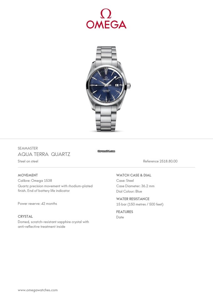 Omega Seamaster Aqua Terra Mens watch Unisex Quartz Steel 2518.80 6