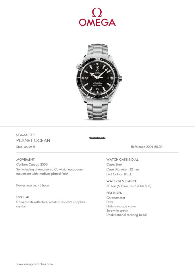 Omega Seamaster Planet Ocean Mens watch Unisex Automatic Steel 2201.50 6
