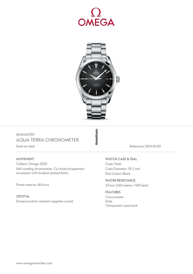 Omega Seamaster Aqua Terra Mens watch Unisex Automatic Steel 2503.50 6