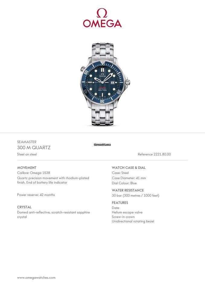 Omega Seamaster Mens watch Unisex Quartz Steel 2221.80 6