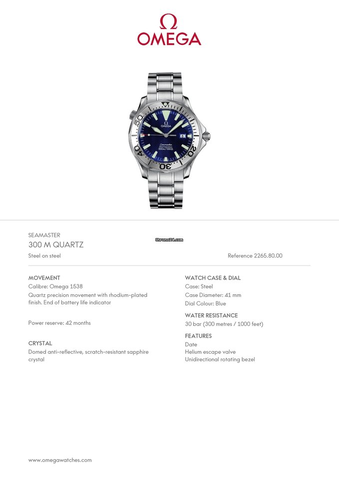 Omega Seamaster Mens watch Unisex Quartz Steel 2265.80 6