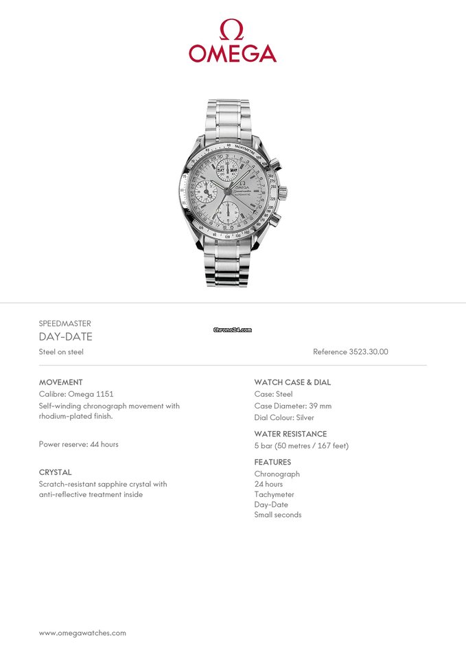 Omega Speedmaster Day Date Mens watch Unisex Automatic Steel 3523.30 6