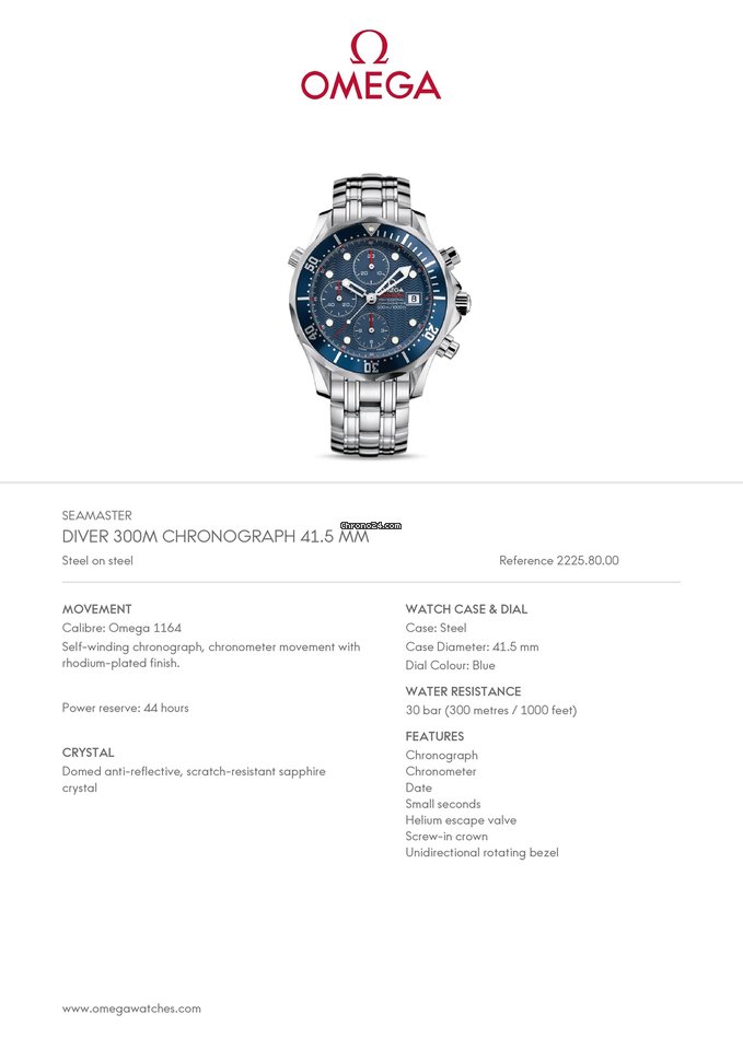 Omega Seamaster Diver 300 M Mens watch Unisex Automatic Steel 2225.80 6