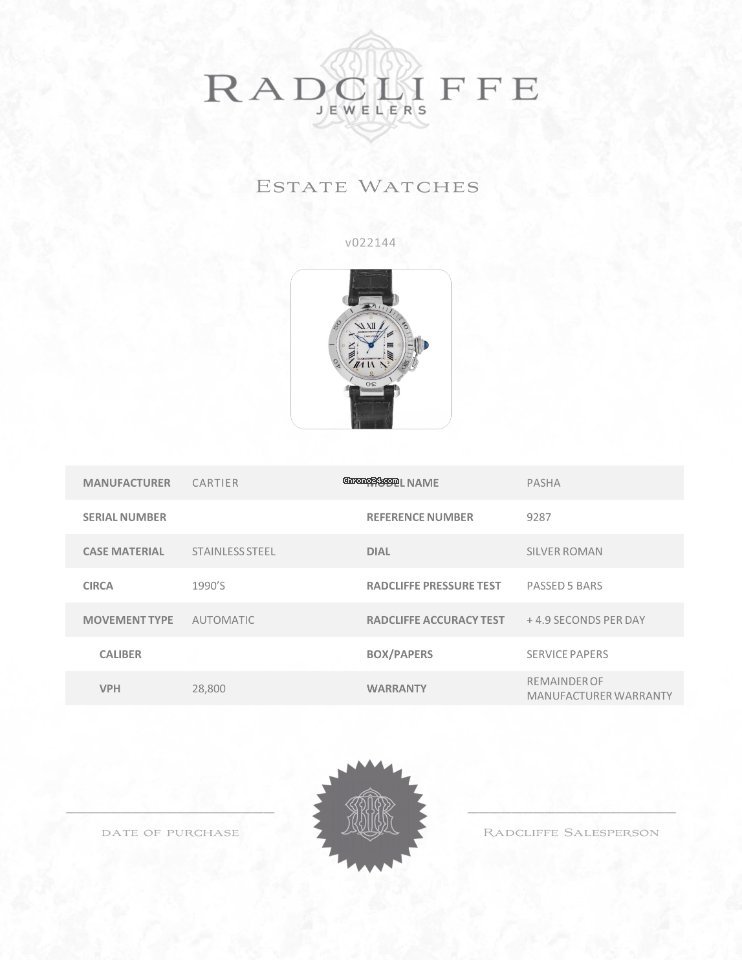 Cartier Pasha Mens watch Unisex Automatic Steel W3100255  9287 6