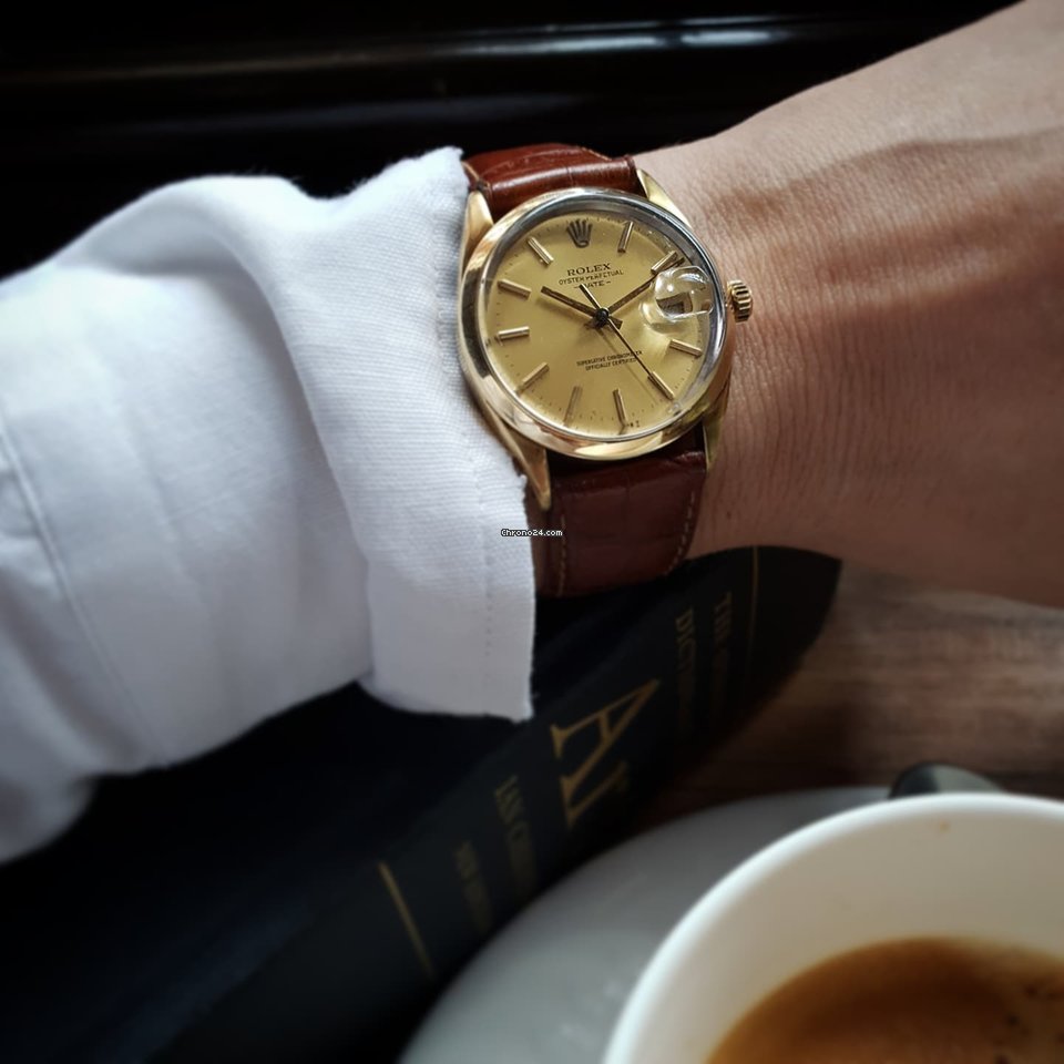 Rolex Oyster Perpetual Date Mens watch Unisex Gold Steel Automatic 1550 6