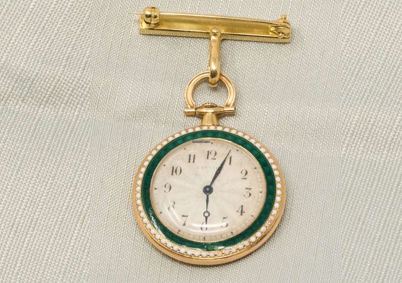 Cartier Mens watch Unisex Manual winding Yellow gold CARTIER 1910 Rare Enamel Diamond 18kt Gold Pocket Watch 6