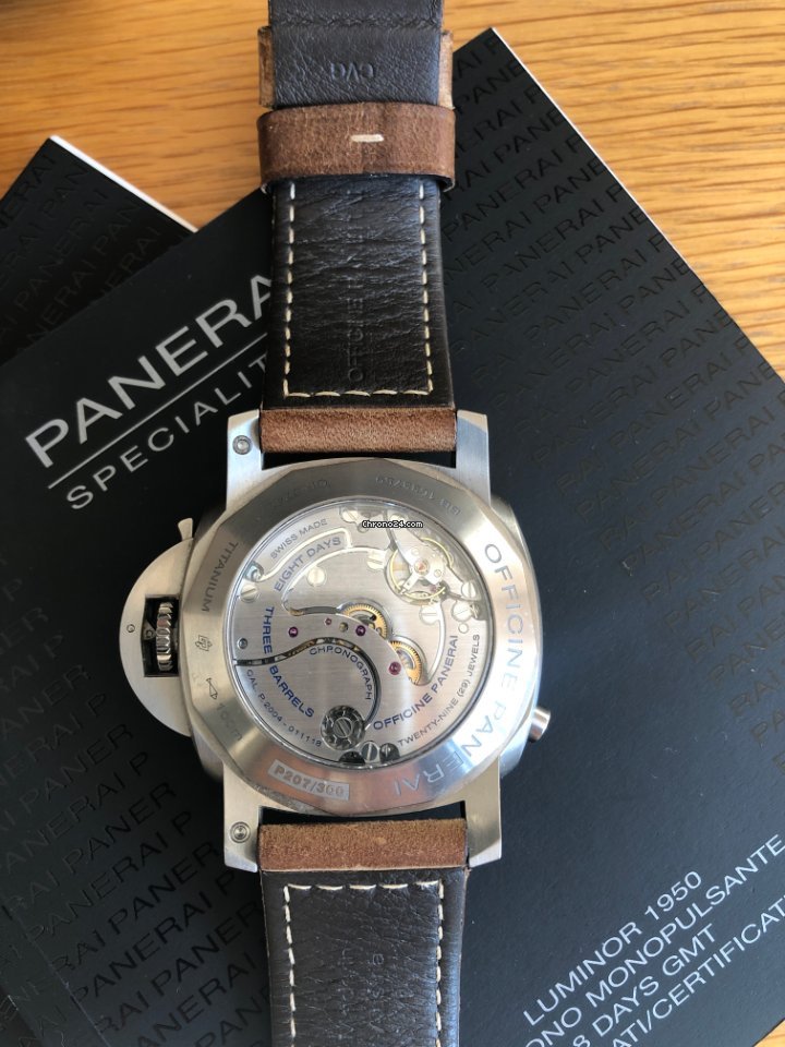 Panerai Luminor 1950 8 Days Chrono Monopulsante GMT Mens watch Unisex Manual winding Titanium PAM 00311 7