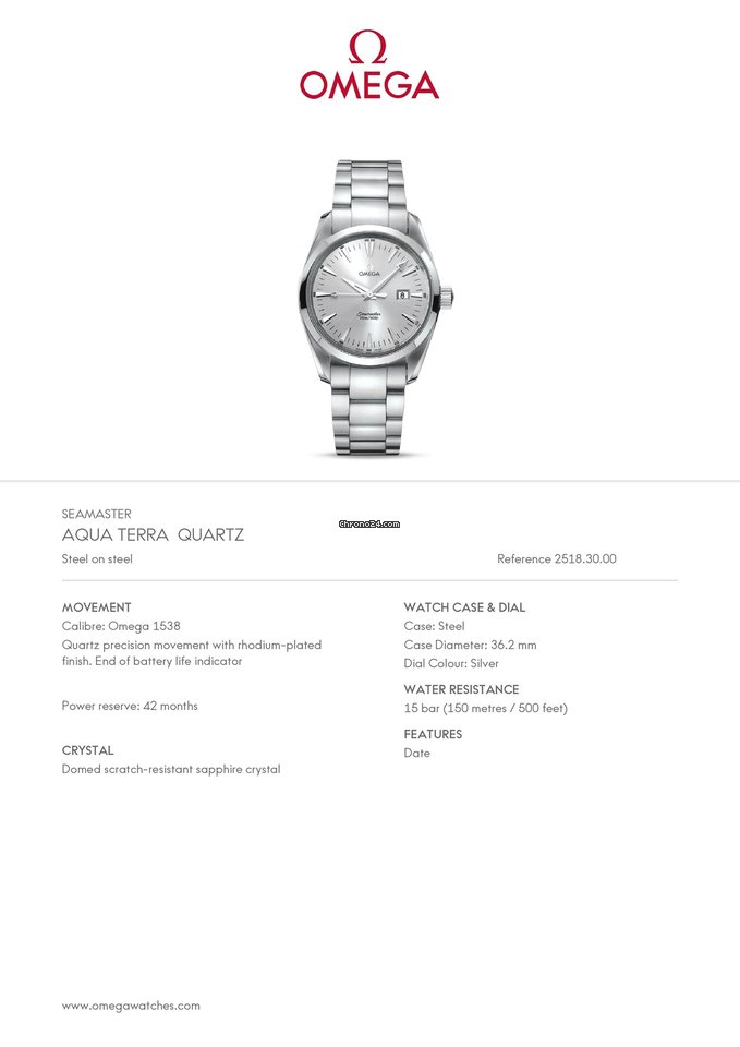 Omega Seamaster Aqua Terra Mens watch Unisex Quartz Steel 2518.30 7
