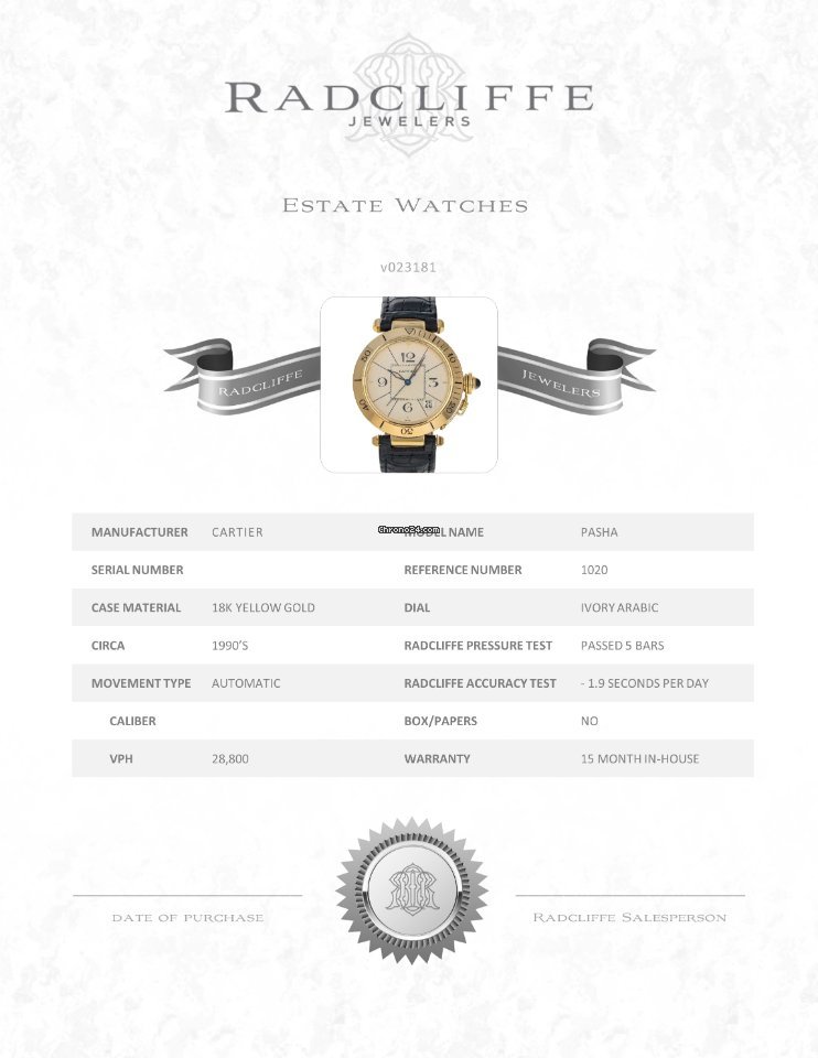 Cartier Pasha Mens watch Unisex Automatic Yellow gold 1020 7