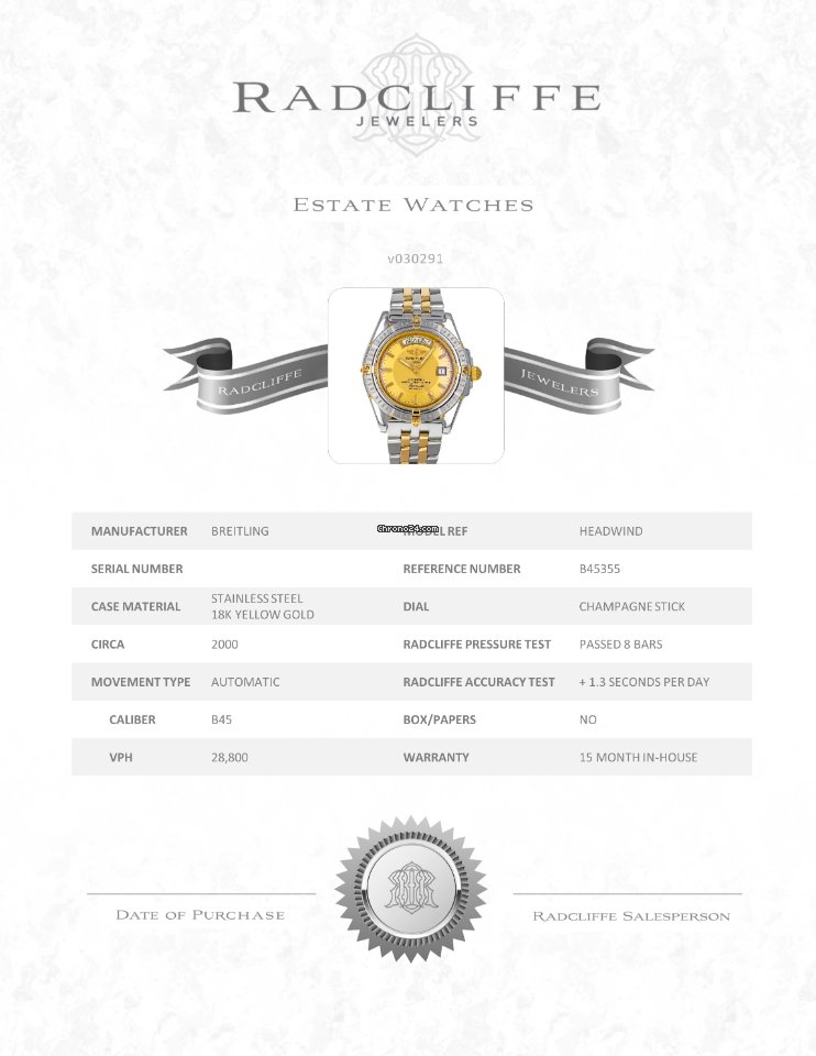 Breitling Headwind Mens watch Unisex Automatic Gold Steel B45355 7