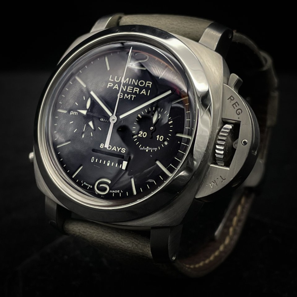 Panerai Luminor 1950 8 Days Chrono Monopulsante GMT Mens watch Unisex Manual winding Steel PAM 00275 7
