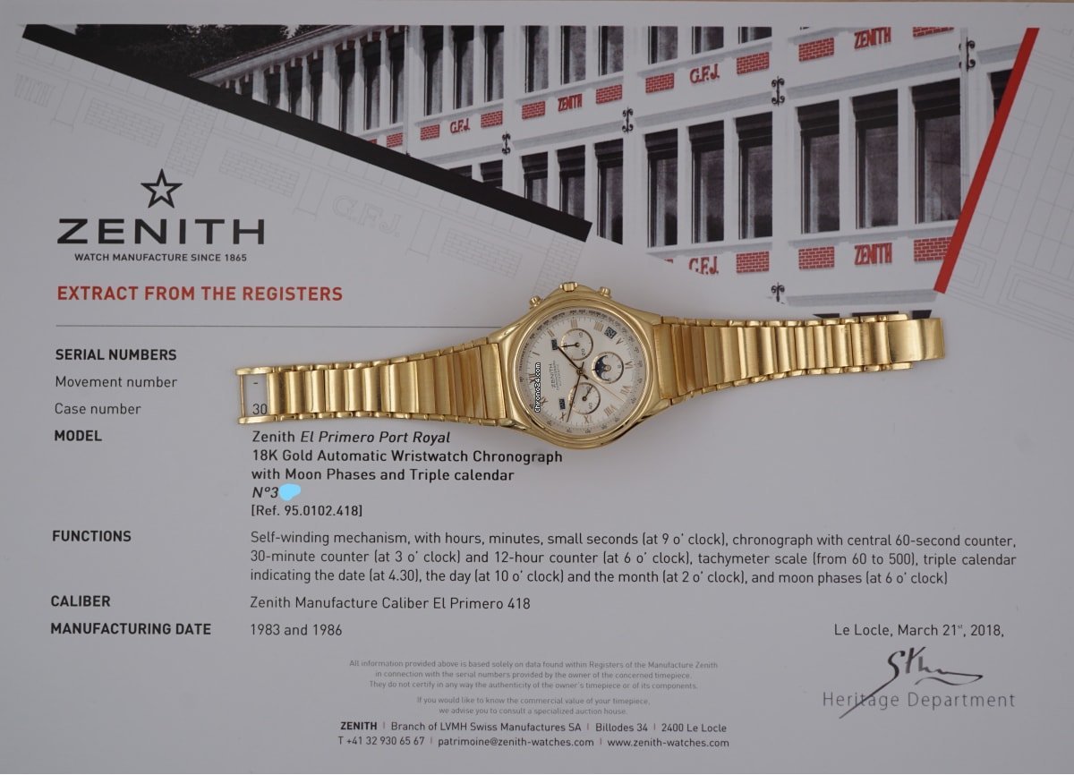 Zenith Port Royal Mens watch Unisex Automatic Yellow gold 95.0102.418 7