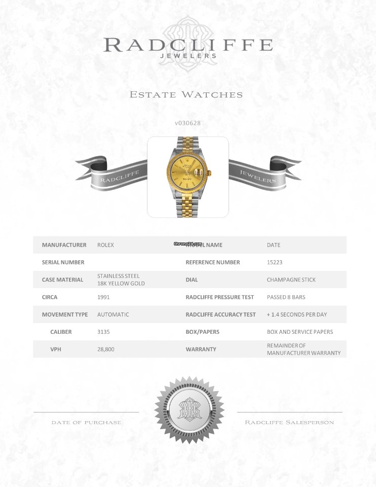 Rolex Oyster Perpetual Date Mens watch Unisex Gold Steel Automatic 15233 7