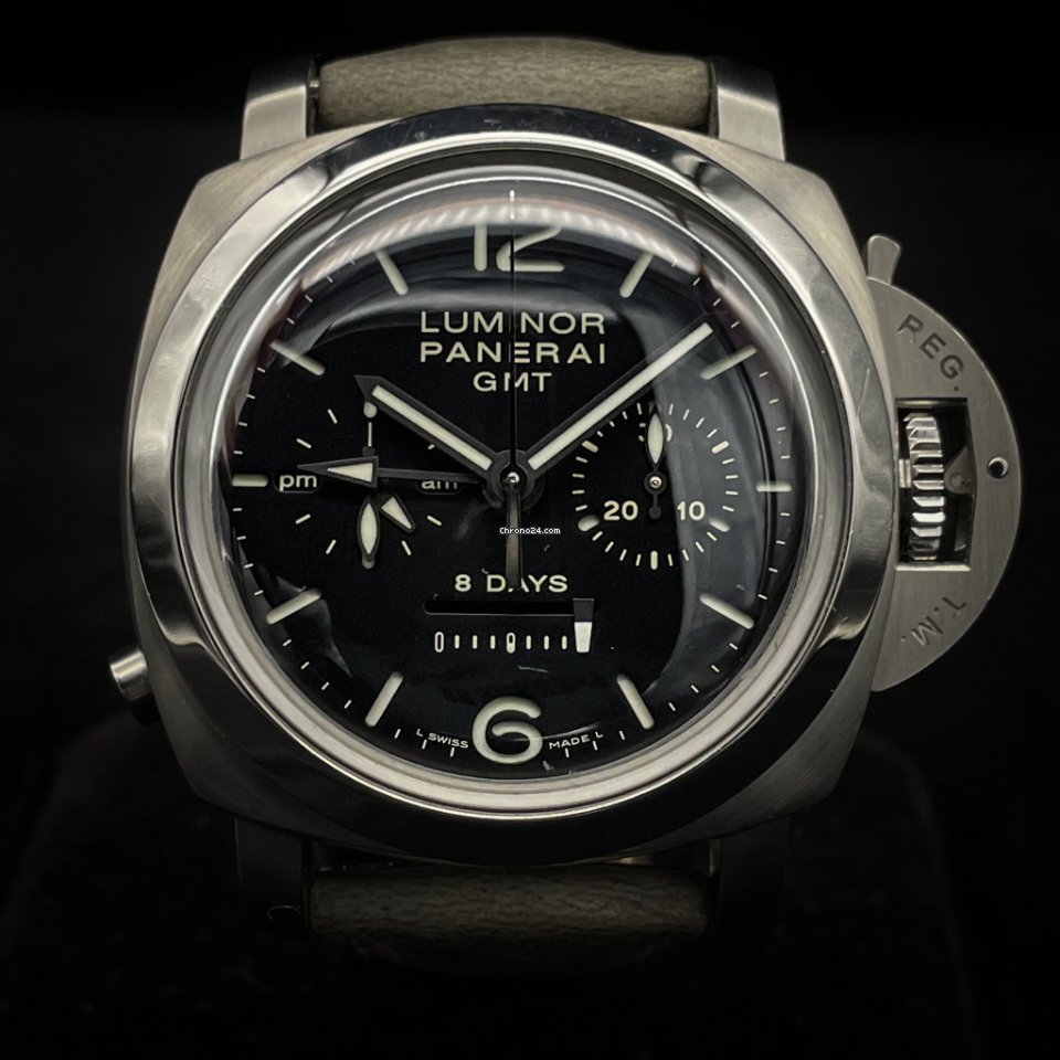 Panerai Luminor 1950 8 Days Chrono Monopulsante GMT Mens watch Unisex Manual winding Steel PAM 00275