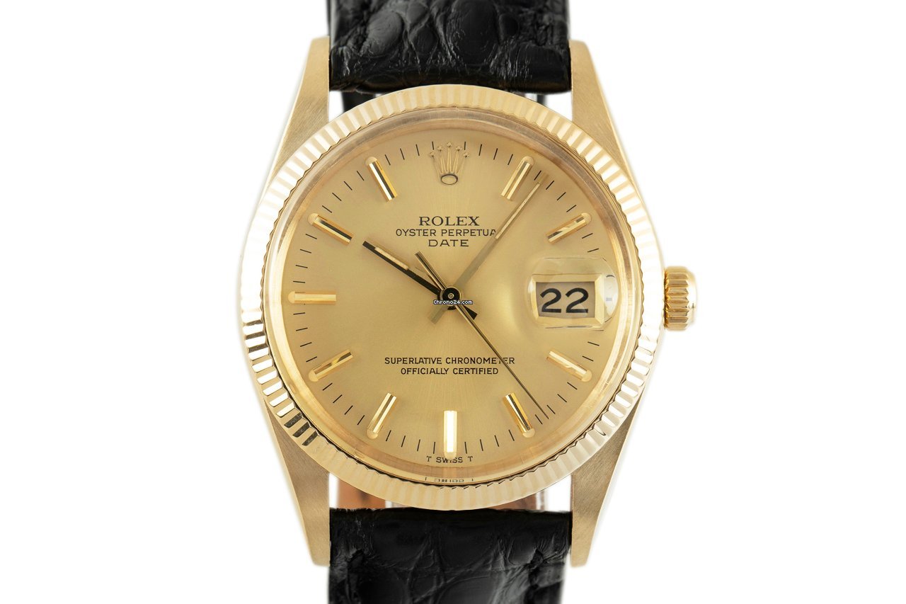 Rolex Oyster Perpetual Date Mens watch Unisex Yellow gold Automatic 15038