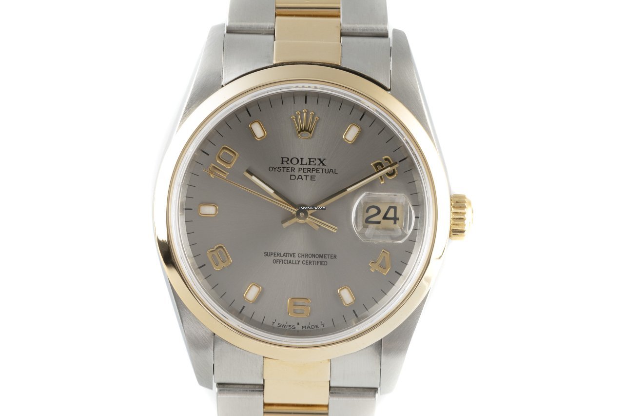 Rolex Oyster Perpetual Date Mens watch Unisex Gold Steel Automatic 15203