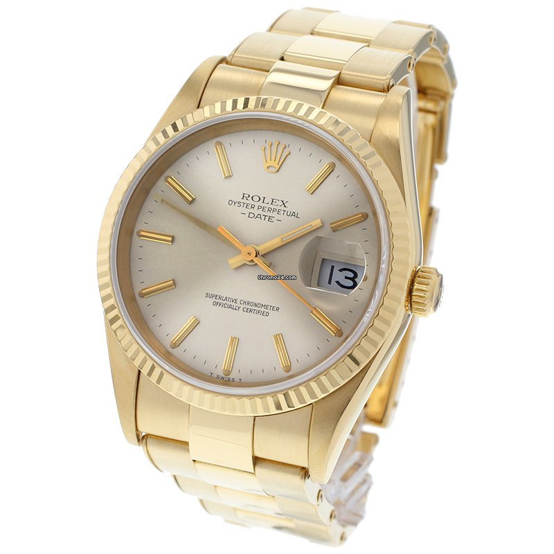 Rolex Oyster Perpetual Date Mens watch Unisex Yellow gold Automatic 15238