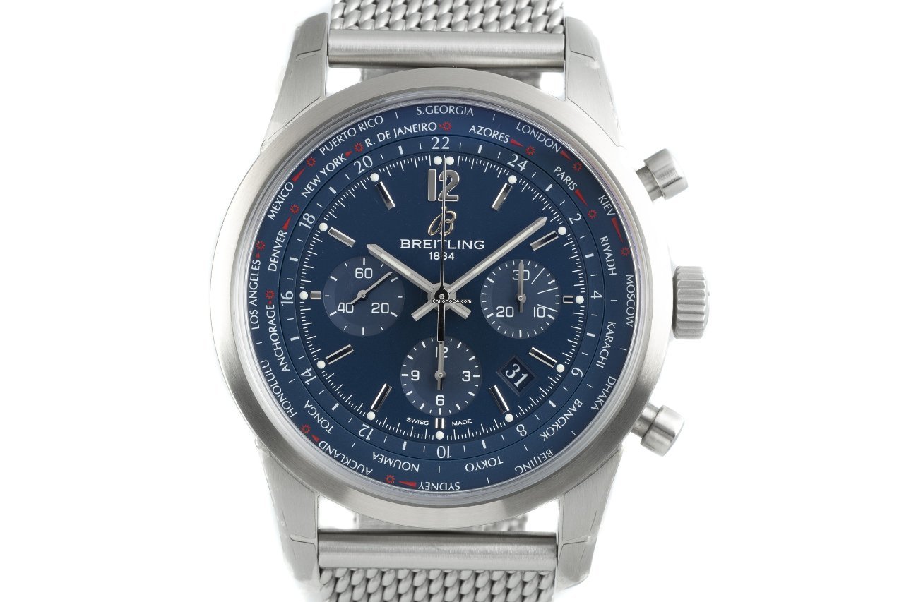 Breitling Transocean Chronograph Unitime Mens watch Unisex Automatic Steel AB0510