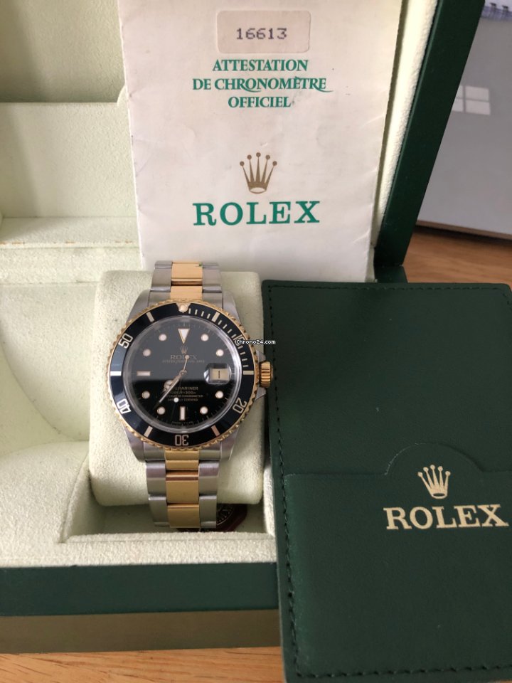 Rolex Submariner Date Mens watch Unisex Gold Steel Automatic 16613LN
