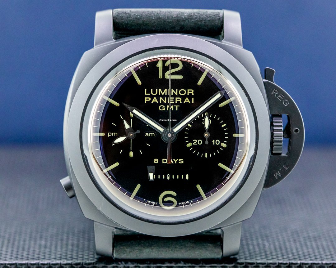 Panerai Luminor 1950 8 Days Chrono Monopulsante GMT Mens watch Unisex Manual winding Ceramic PAM00317
