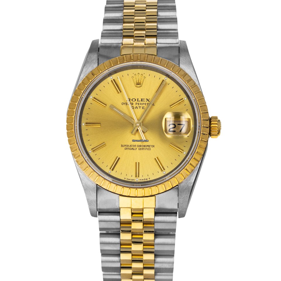 Rolex Oyster Perpetual Date Mens watch Unisex Gold Steel Automatic 15233