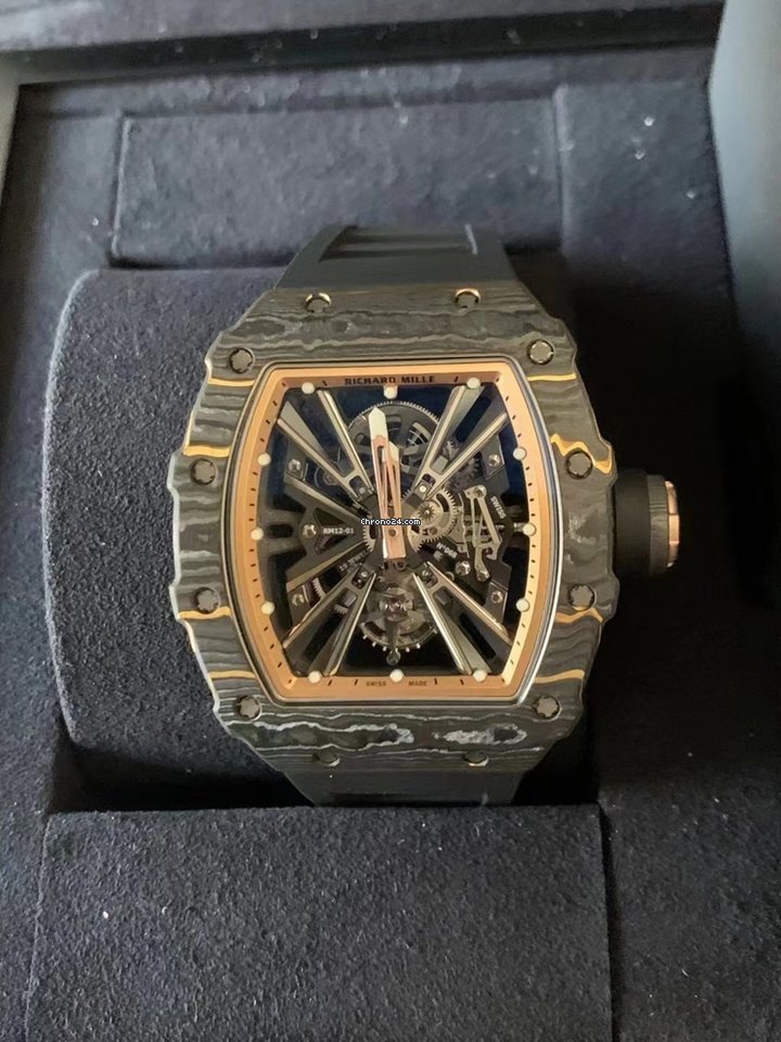 Richard Mille Mens watch Unisex Automatic Carbon Richard Mille RM 12-01 Tourbillon Gold Quartz Tpt
